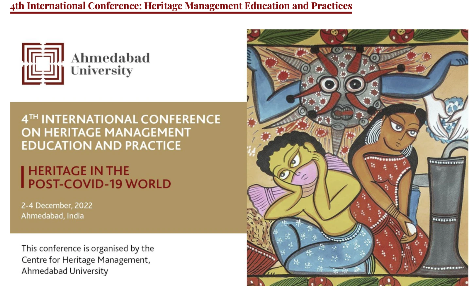 4TH INTERNATIONAL CONFERENCE ON HERITAGE MANAGEMENT EDUCATION AND PRACTICE WITH EMPHASIS ON HERITAGE IN THE POST-COVID 19 WORLD
